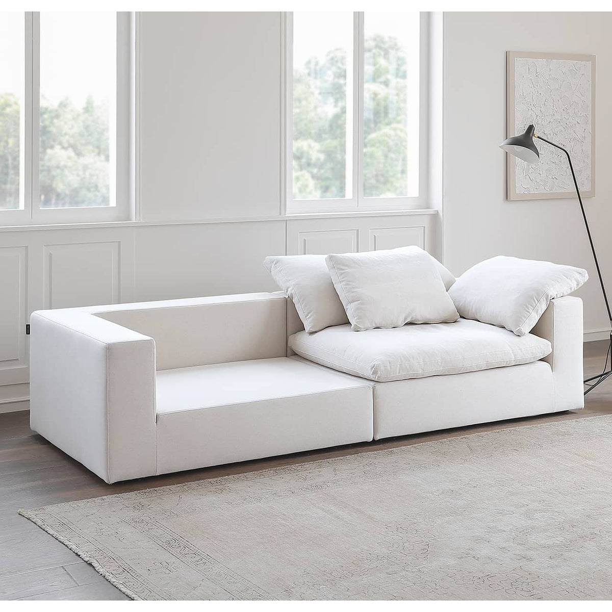 Luxury Cotton-Ramie White Sofa with Down & Silk Floss Cushions - Available in Brown, Dark Blue, and Black my-357