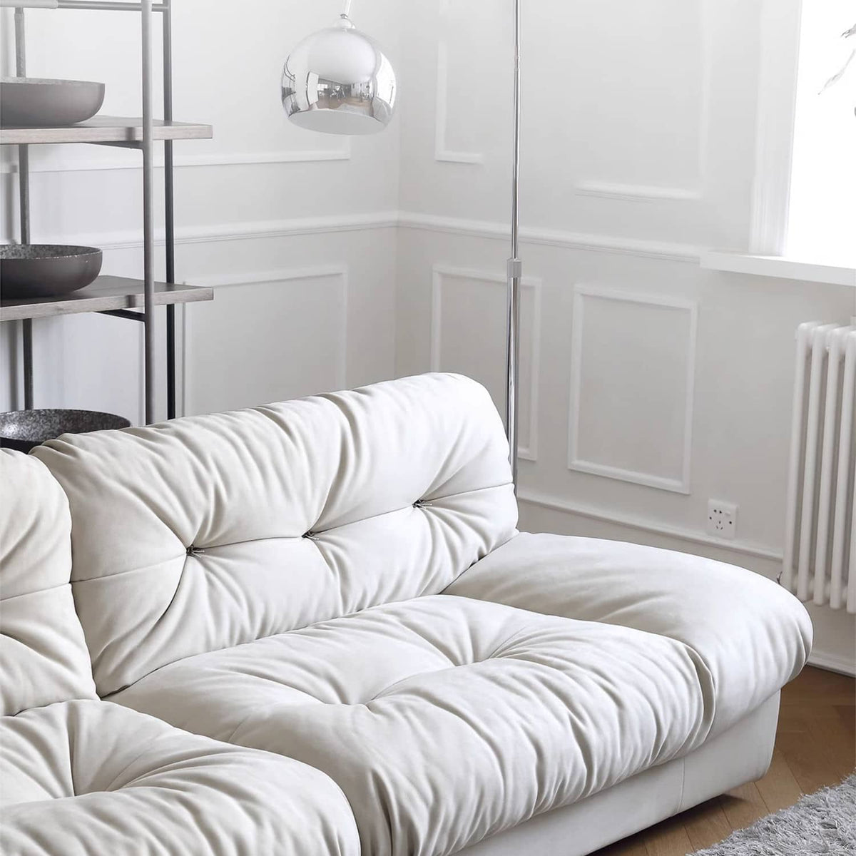 Luxurious Pine Suede Sofa in Elegant White - Perfect for Any Home Decor my-360