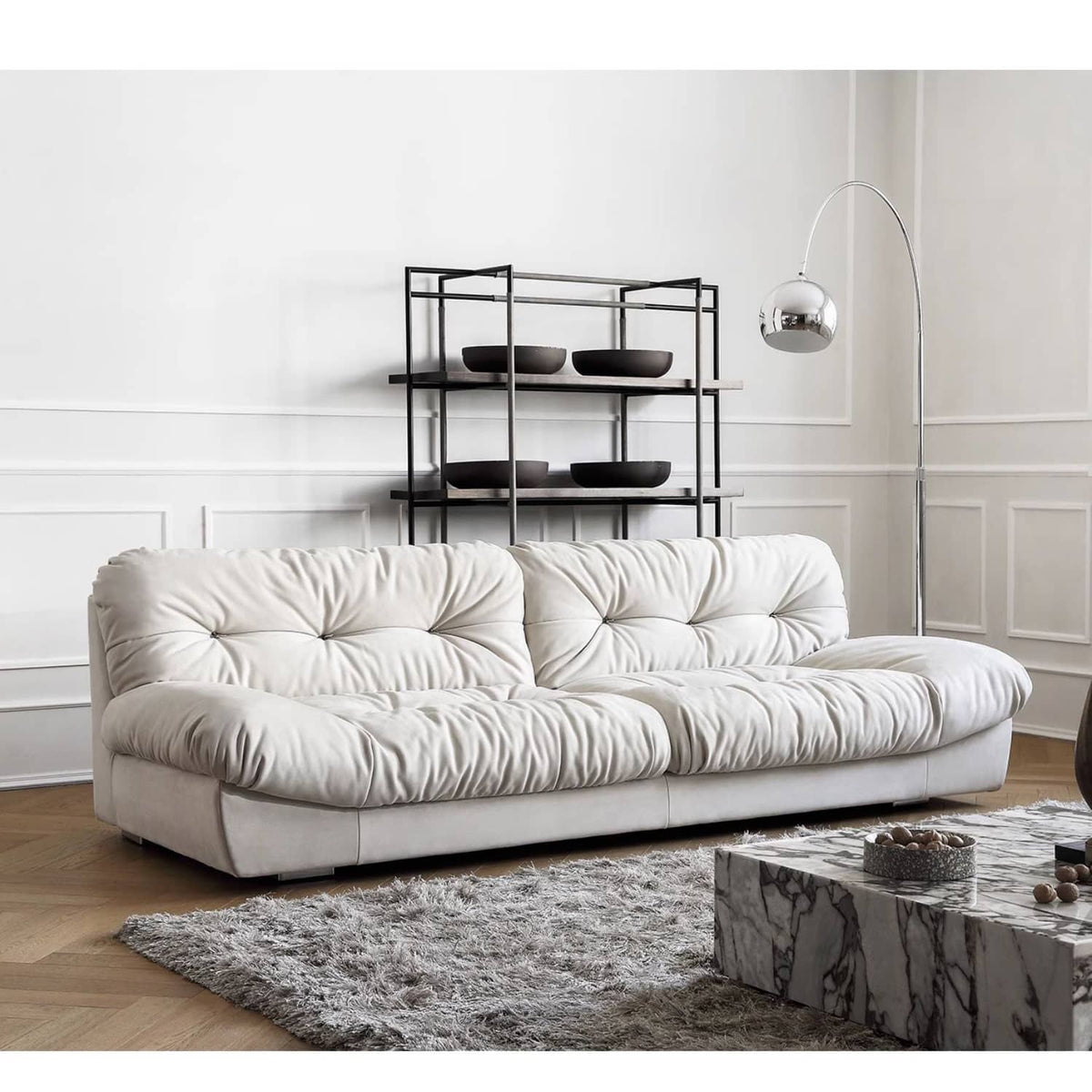 Luxurious Pine Suede Sofa in Elegant White - Perfect for Any Home Decor my-360