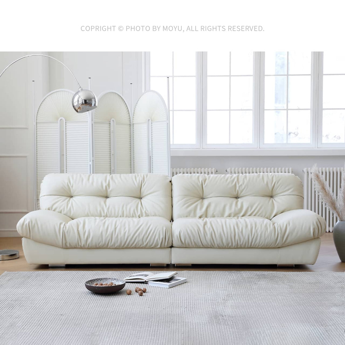 Luxurious Pine Suede Sofa in Elegant White - Perfect for Any Home Decor my-360