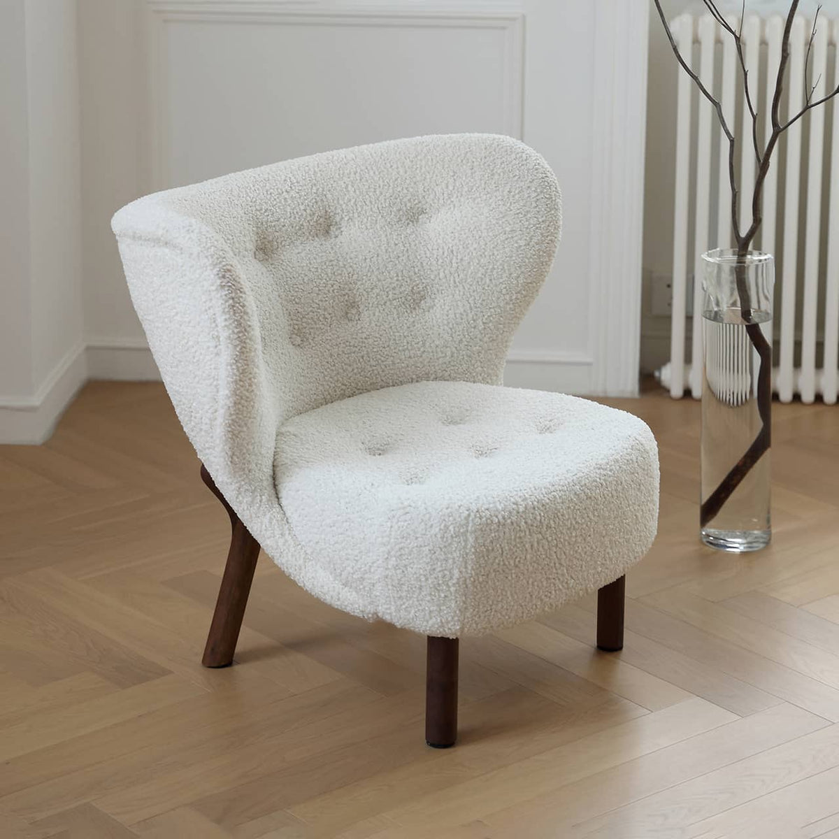 Luxurious White Walnut Wood Chair with Soft Faux Lambswool Upholstery my-361