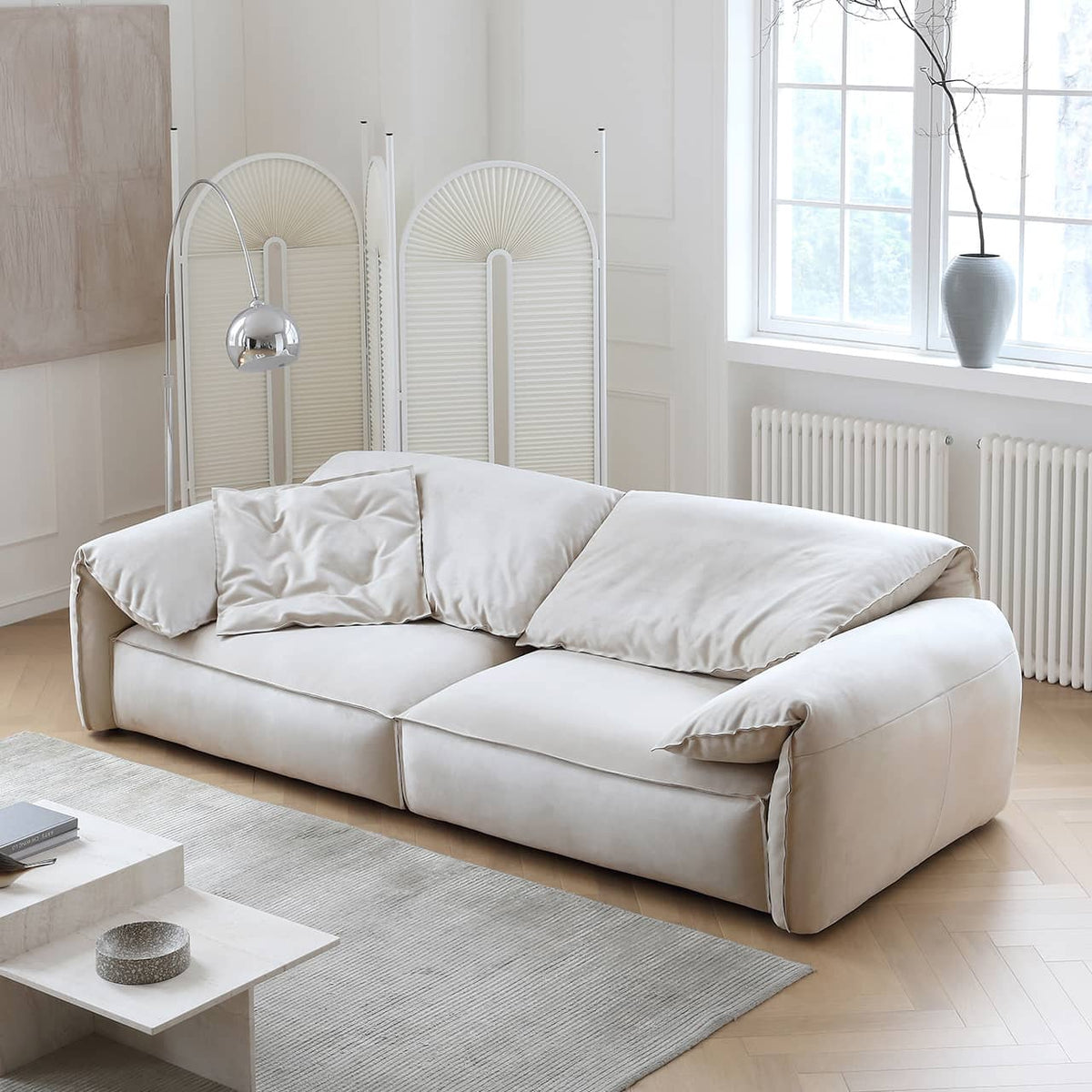 Luxurious White Pine Suede Down Sofa - Ultimate Comfort & Style my-362