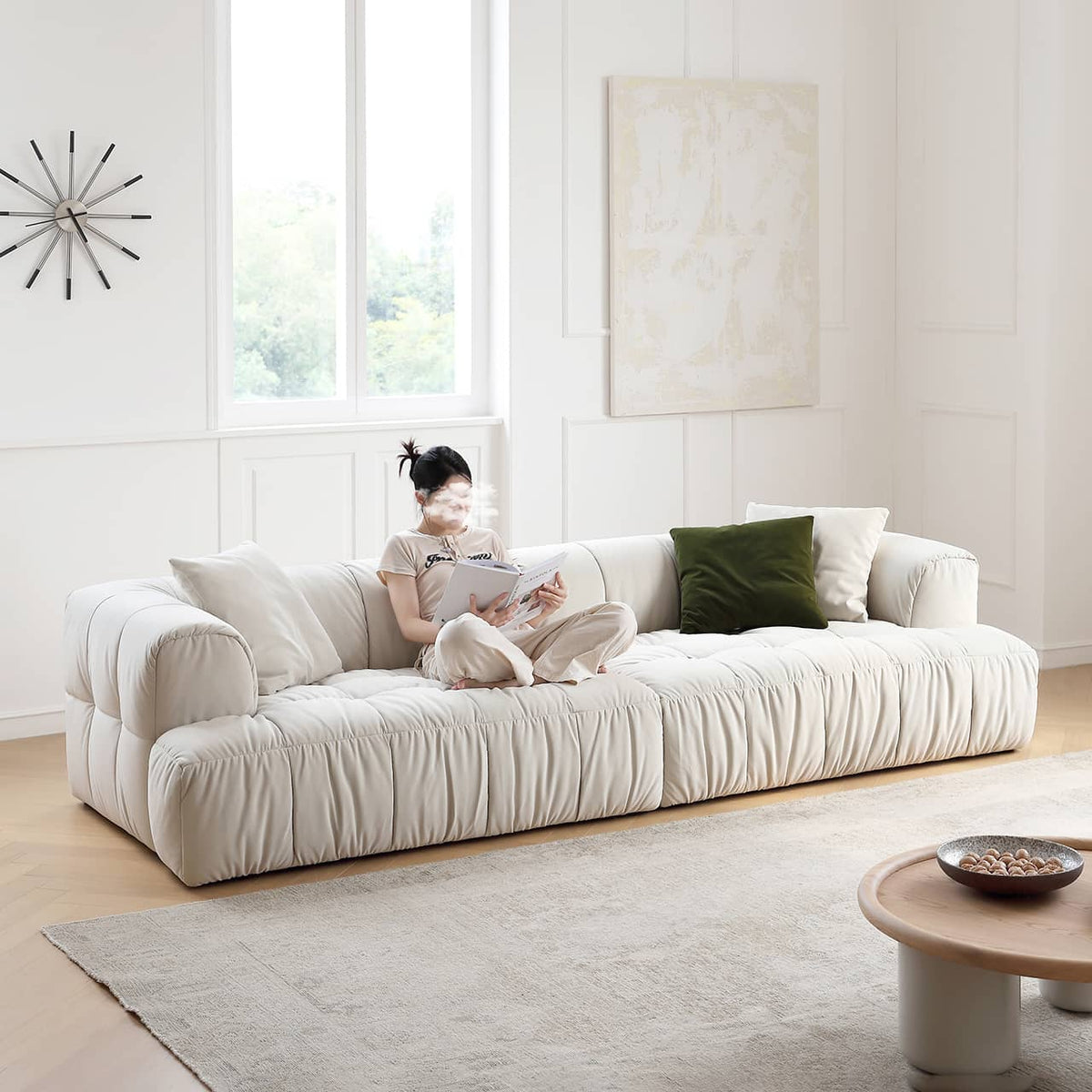 Luxurious White Pine Suede Silk Sofa - Ultimate Comfort and Elegance my-363