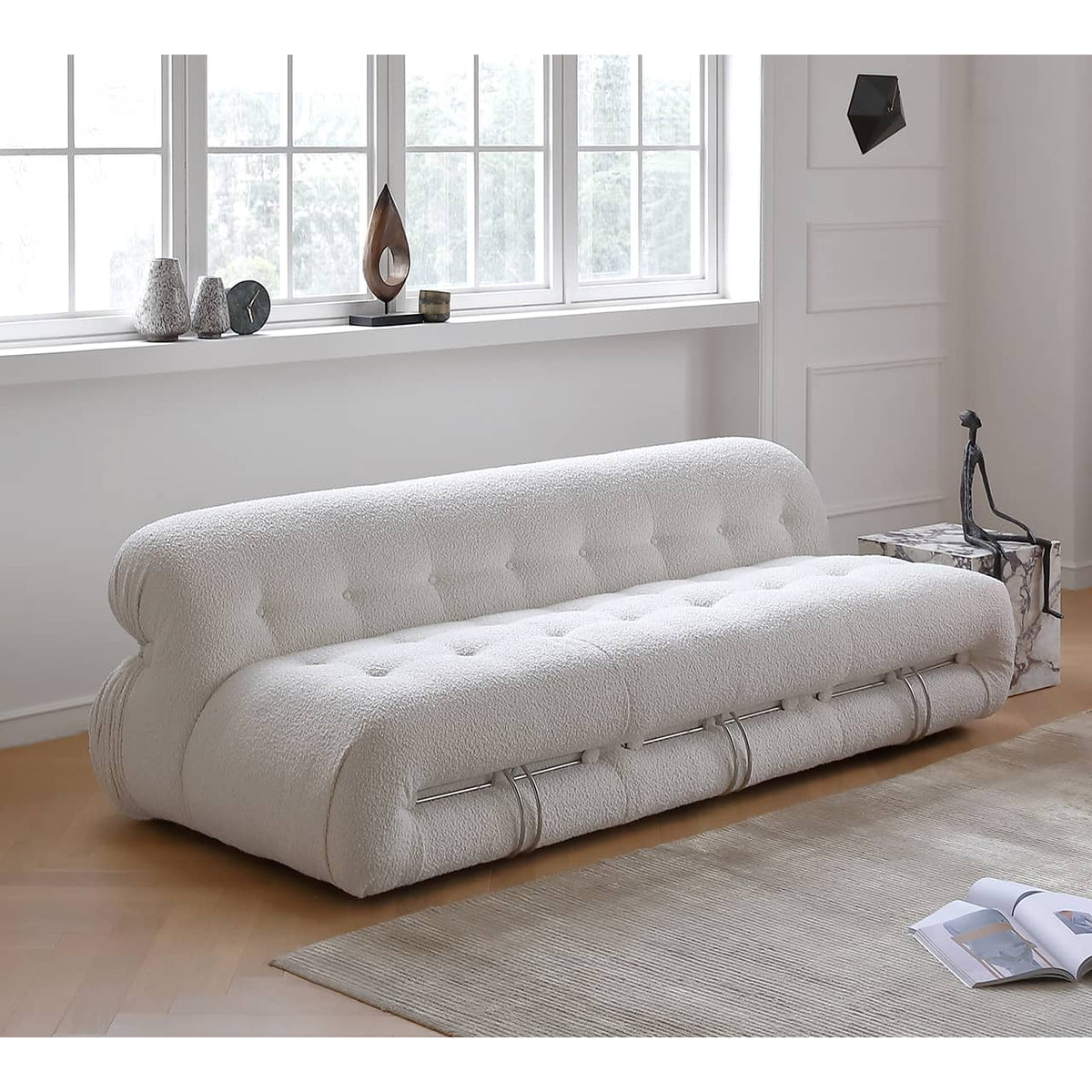 Modern White Sofa with Pine Frame and Stainless Steel Accents my-366