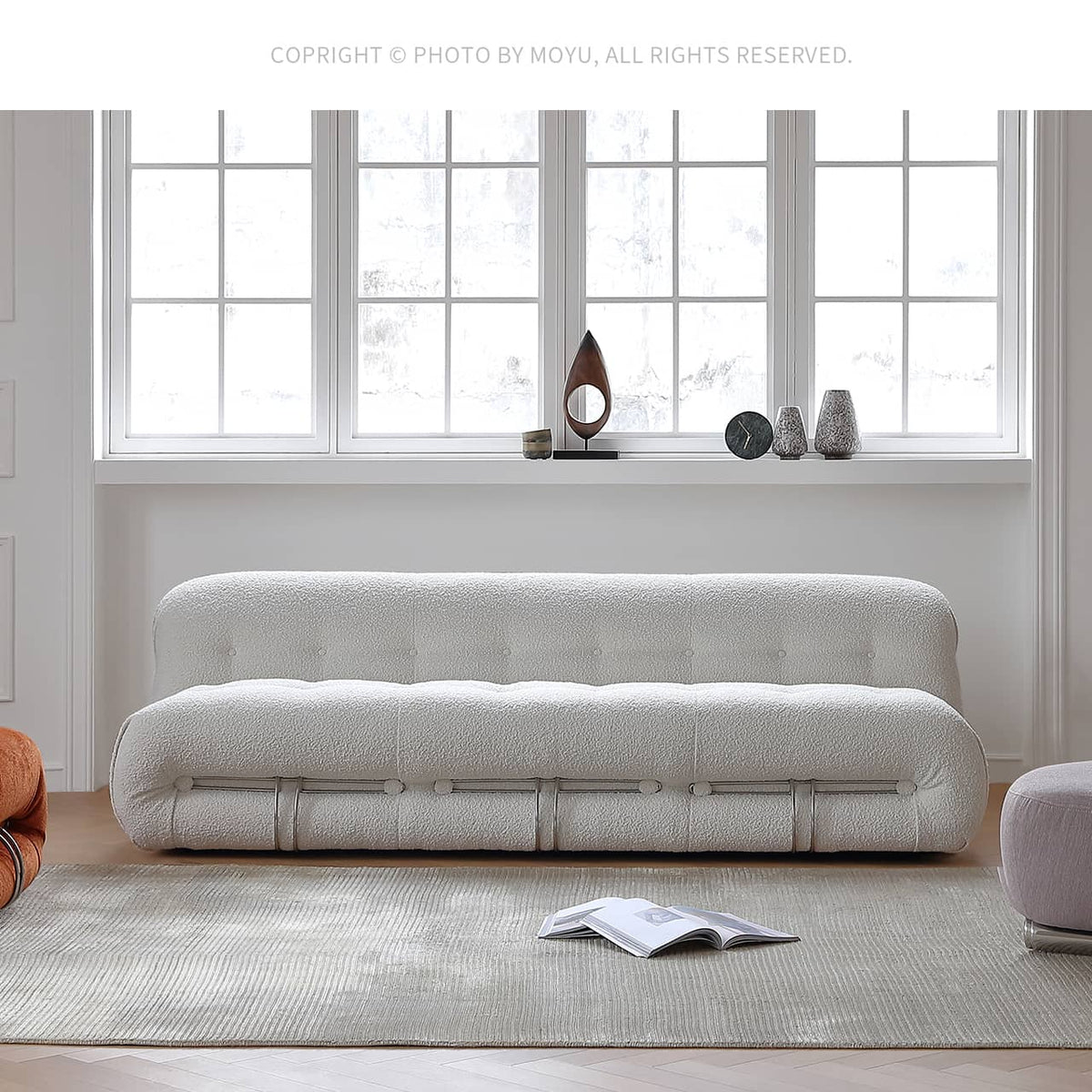 Modern White Sofa with Pine Frame and Stainless Steel Accents my-366