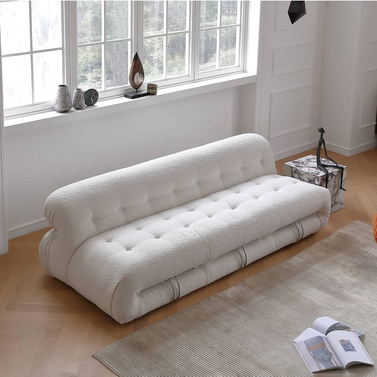 Modern White Sofa with Pine Frame and Stainless Steel Accents my-366