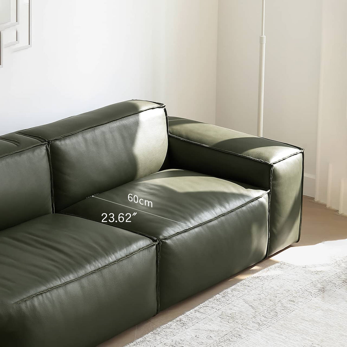 Luxurious Dark Green Pine Leather Sofa with Plush Down Cushions my-368