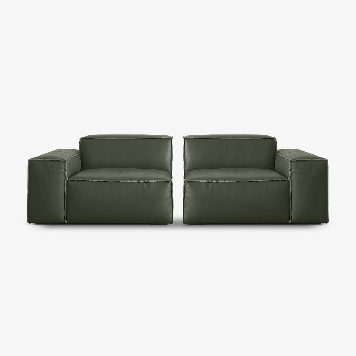 Luxurious Dark Green Pine Leather Sofa with Plush Down Cushions my-368