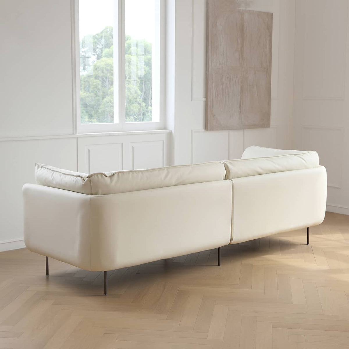 Luxurious Off-White Sofa with Pine Wood Frame and Scratch-Resistant Fabric my-371