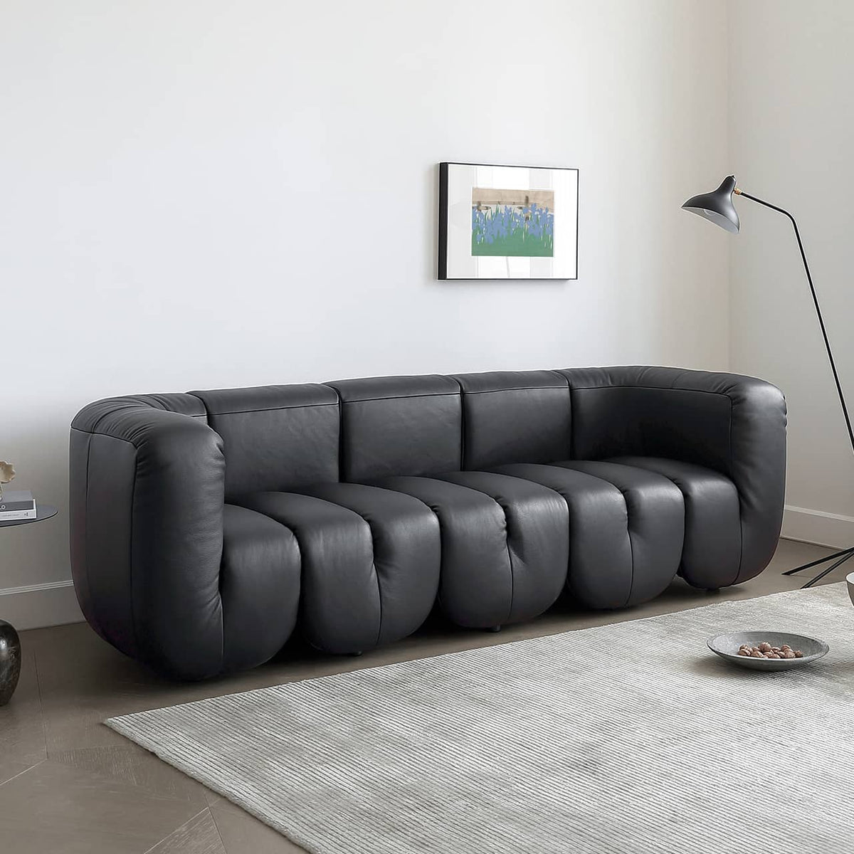 Luxurious Black Pine Leather Sofa with Plush Down Cushions my-373