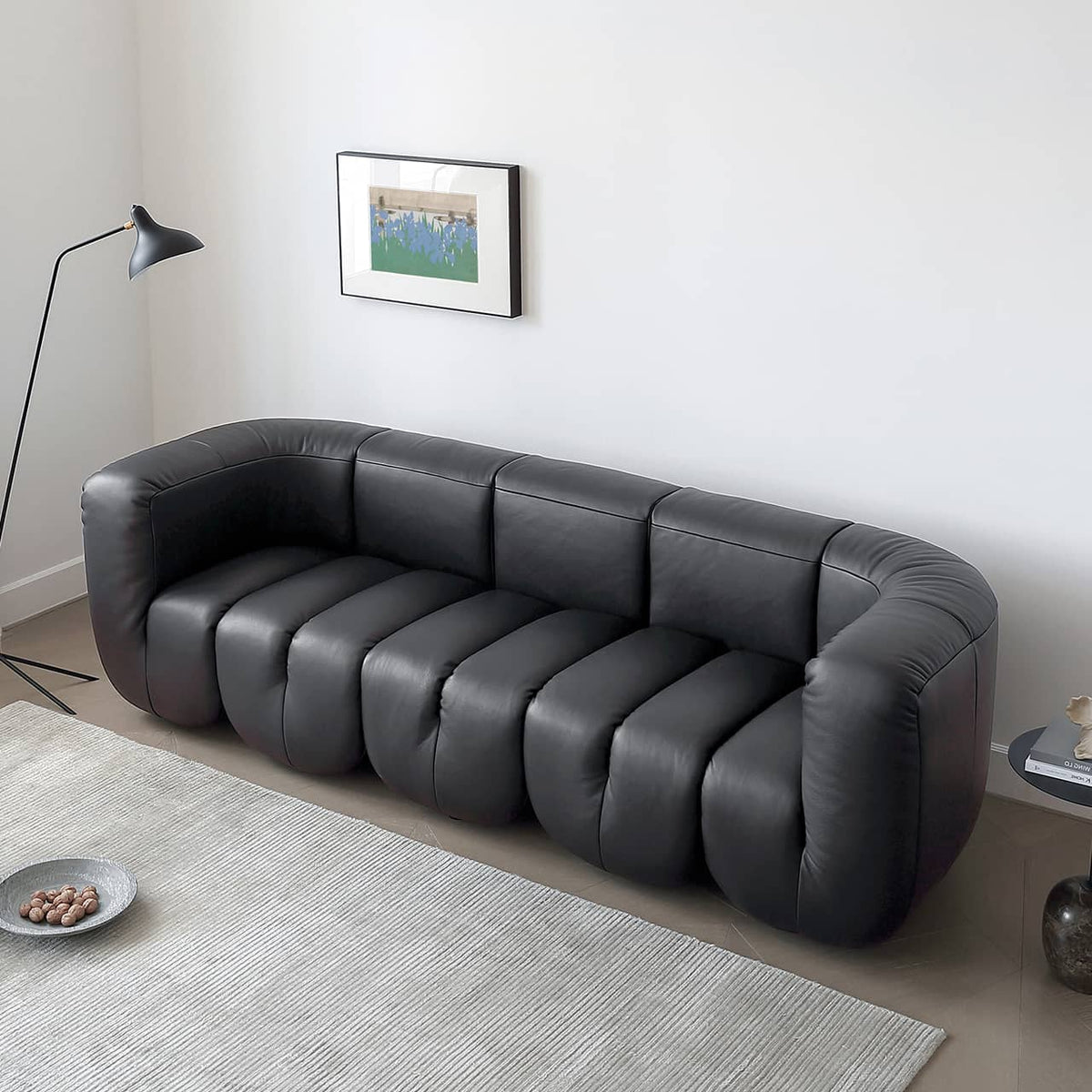 Luxurious Black Pine Leather Sofa with Plush Down Cushions my-373