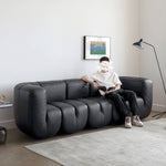 Luxurious Black Pine Leather Sofa with Plush Down Cushions my-373