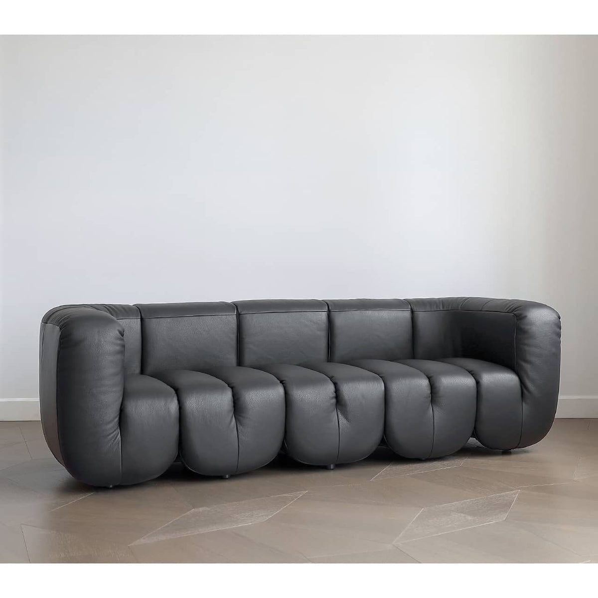 Luxurious Black Pine Leather Sofa with Plush Down Cushions my-373