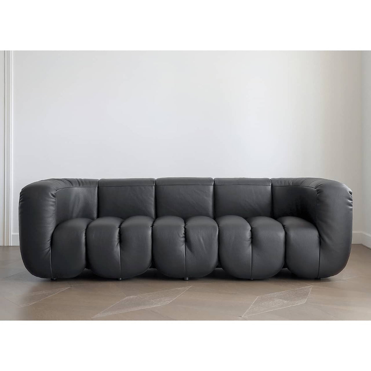 Luxurious Black Pine Leather Sofa with Plush Down Cushions my-373