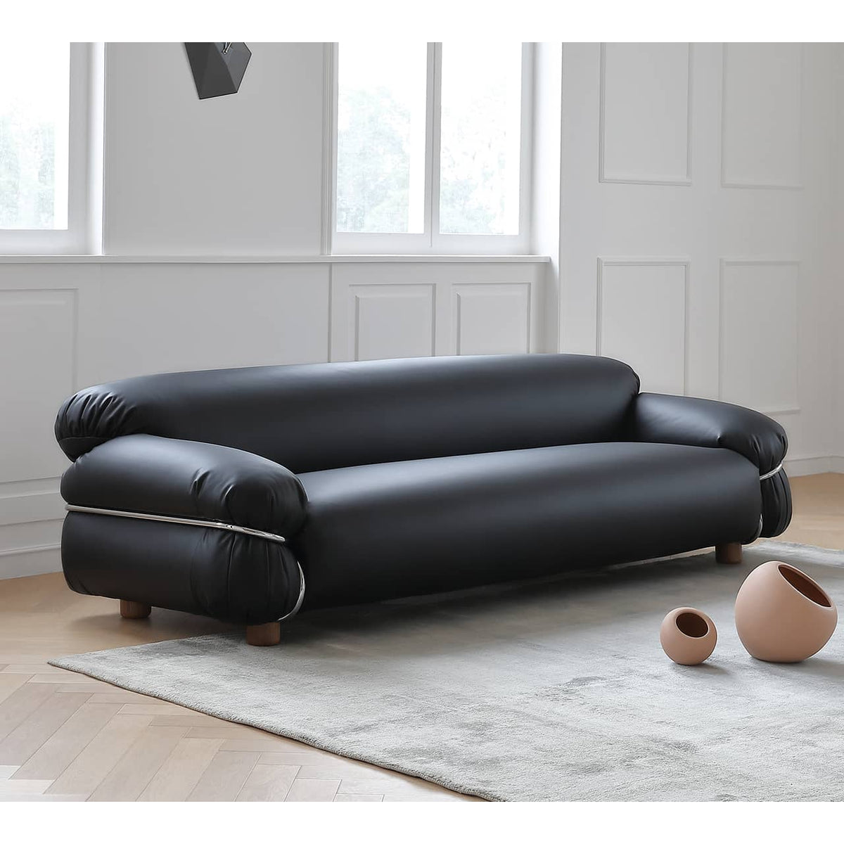 Stylish Black Pine Sofa with Scratch-Resistant Fabric & Stainless Steel Accents in Ash Wood Finish my-374