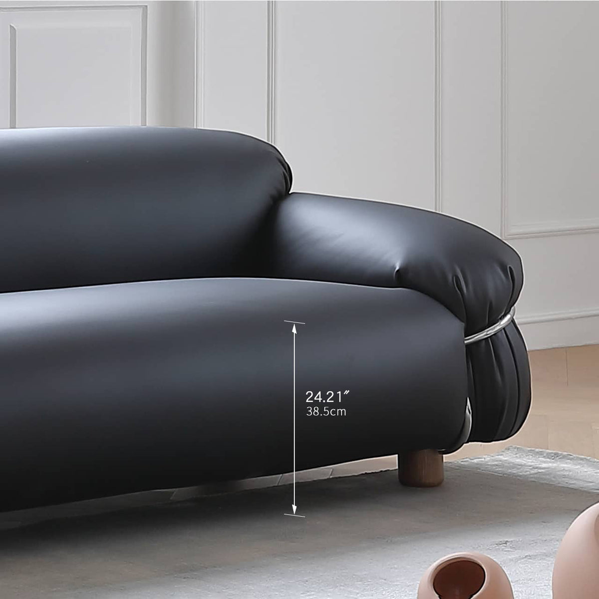 Stylish Black Pine Sofa with Scratch-Resistant Fabric & Stainless Steel Accents in Ash Wood Finish my-374