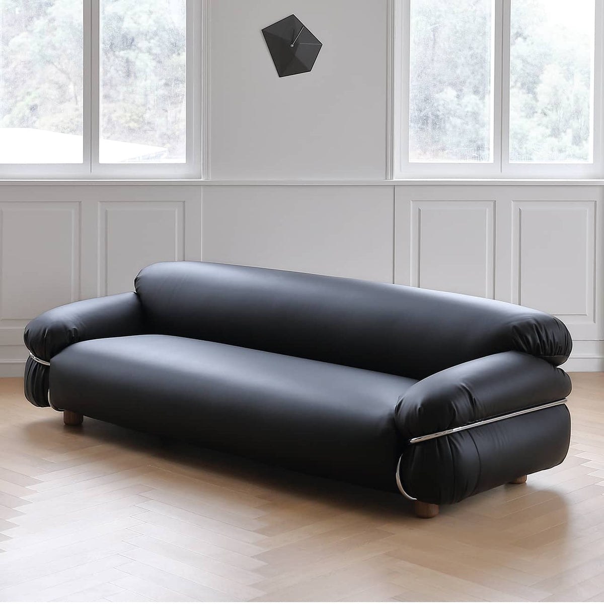 Stylish Black Pine Sofa with Scratch-Resistant Fabric & Stainless Steel Accents in Ash Wood Finish my-374