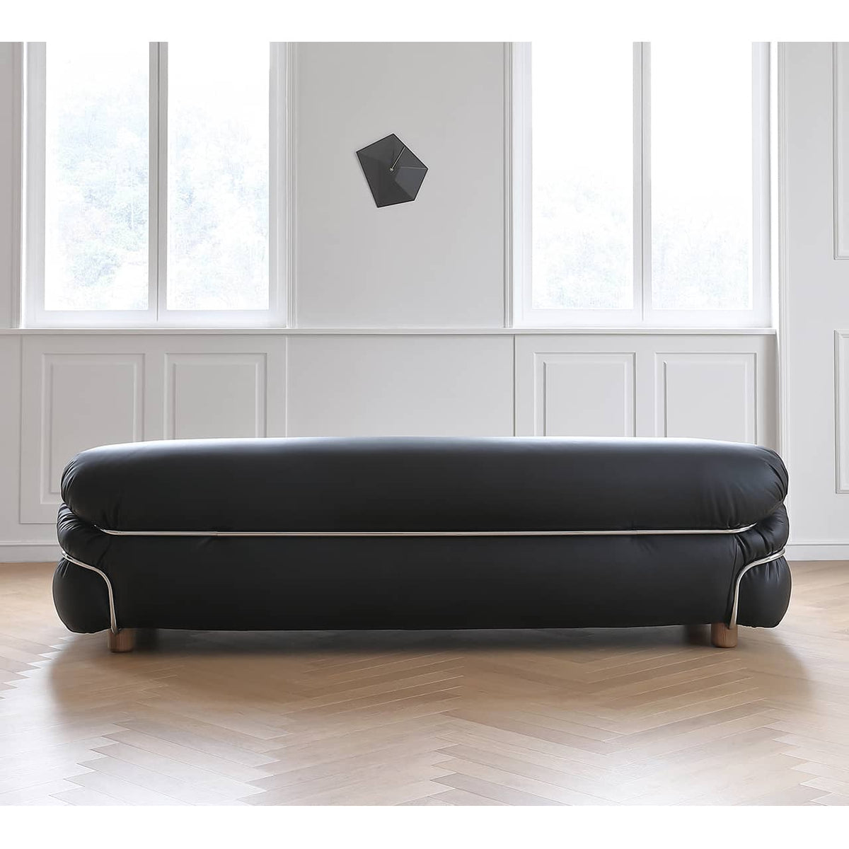 Stylish Black Pine Sofa with Scratch-Resistant Fabric & Stainless Steel Accents in Ash Wood Finish my-374