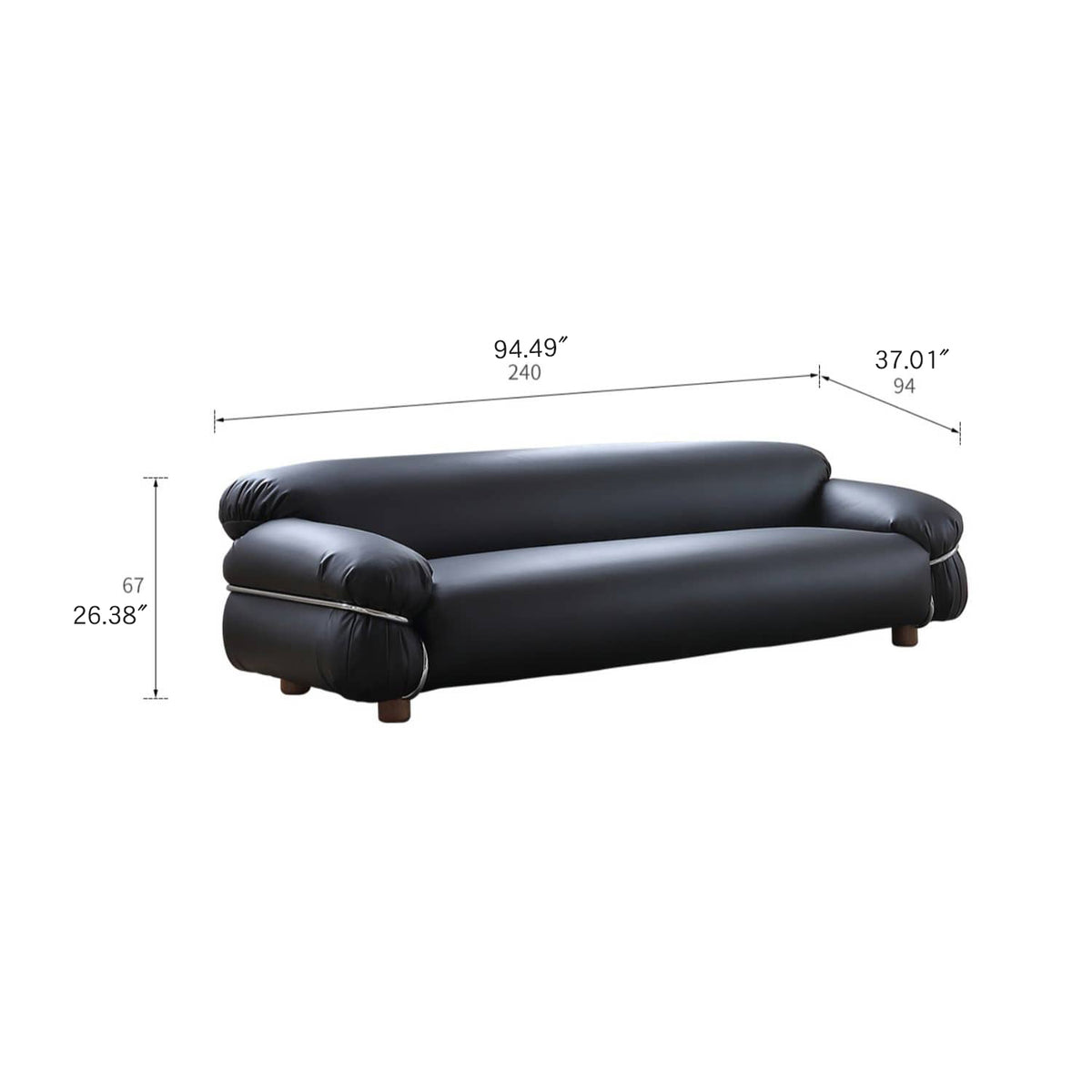 Stylish Black Pine Sofa with Scratch-Resistant Fabric & Stainless Steel Accents in Ash Wood Finish my-374