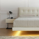 Stylish Bed Frame with Light Brown Pine and Leather Finish my-376