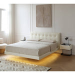 Stylish Bed Frame with Light Brown Pine and Leather Finish my-376