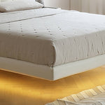 Stylish Bed Frame with Light Brown Pine and Leather Finish my-376