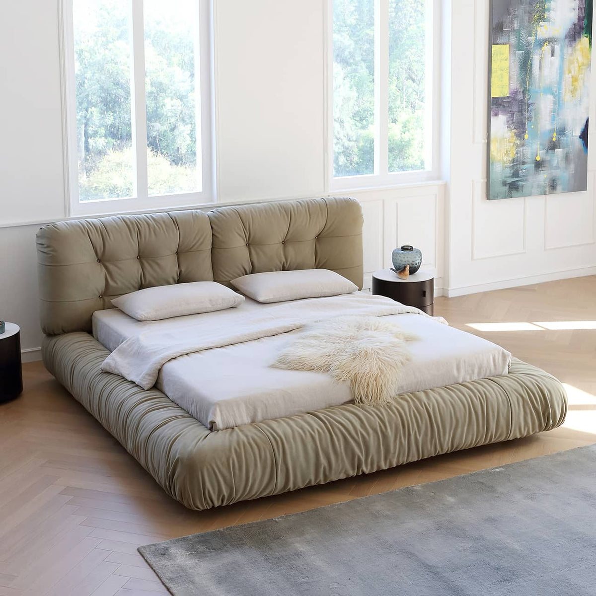 Luxurious Gray Pine Suede Down Bed for Ultimate Comfort my-377