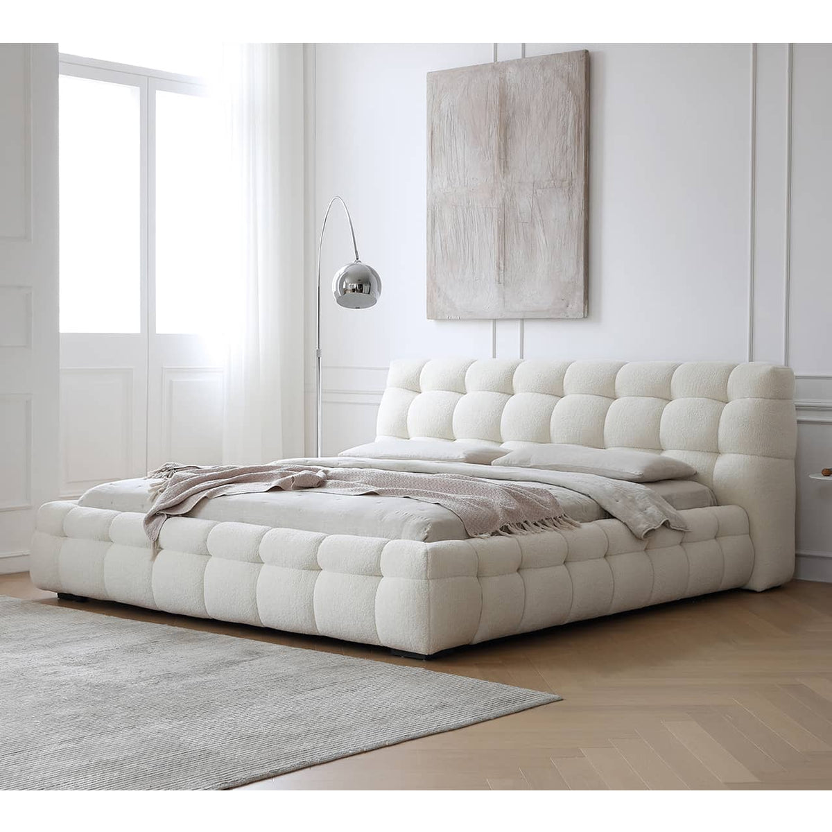 Luxurious White Pine Bed with Faux Lambswool and Silk Floss Comfort my-378
