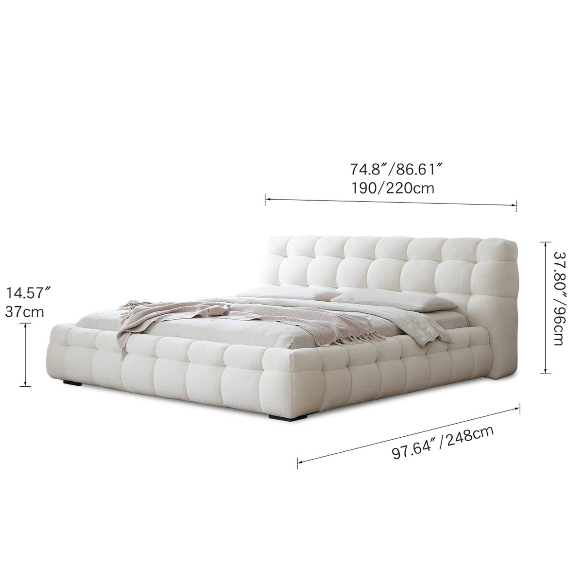 Luxurious White Pine Bed with Faux Lambswool and Silk Floss Comfort my-378