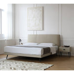 Luxurious Gray Pine Bed with Leather Upholstery and Silky Floss Finish my-379