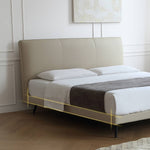 Luxurious Gray Pine Bed with Leather Upholstery and Silky Floss Finish my-379