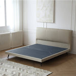 Luxurious Gray Pine Bed with Leather Upholstery and Silky Floss Finish my-379