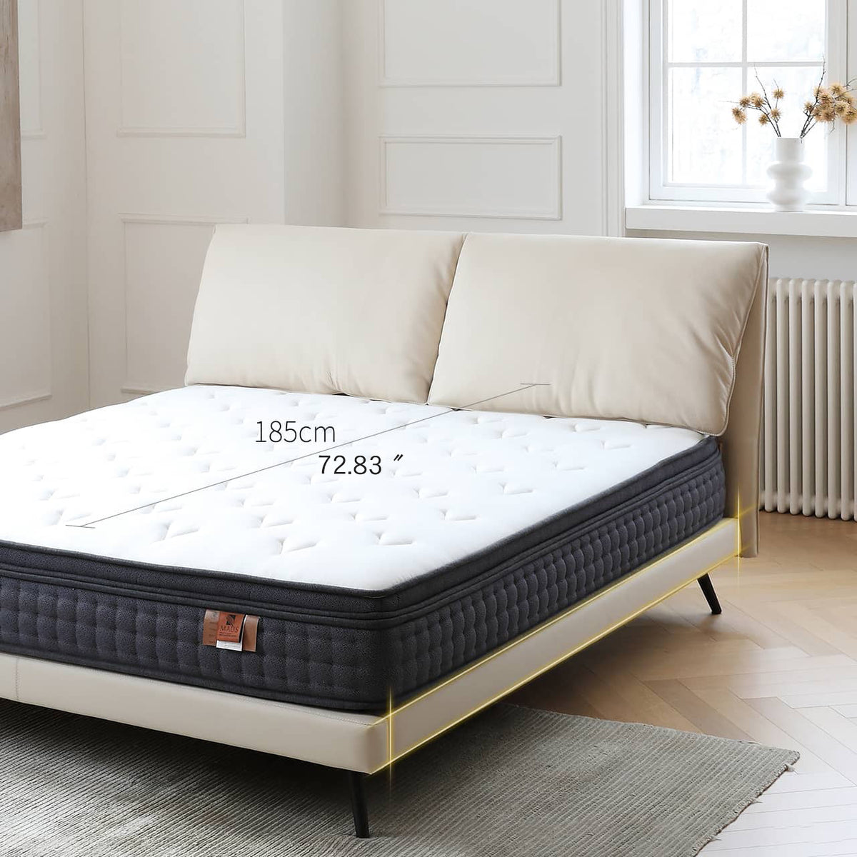 Luxurious Off-White Pine Bed with Premium Leather and Down Upholstery my-380