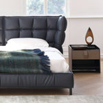 Luxurious Black Pine Bed with Leather Upholstery and Silk Floss Comfort my-381