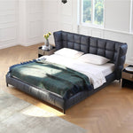 Luxurious Black Pine Bed with Leather Upholstery and Silk Floss Comfort my-381