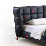 Luxurious Black Pine Bed with Leather Upholstery and Silk Floss Comfort my-381