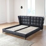 Luxurious Black Pine Bed with Leather Upholstery and Silk Floss Comfort my-381
