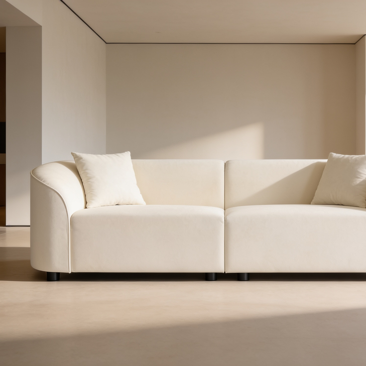 87' Curved Contemporary Sofa in Off-White: Plush Seating, Streamlined Design, and Durable Frame – Ideal for Stylish Living Spaces-N767P422840B - 场景图