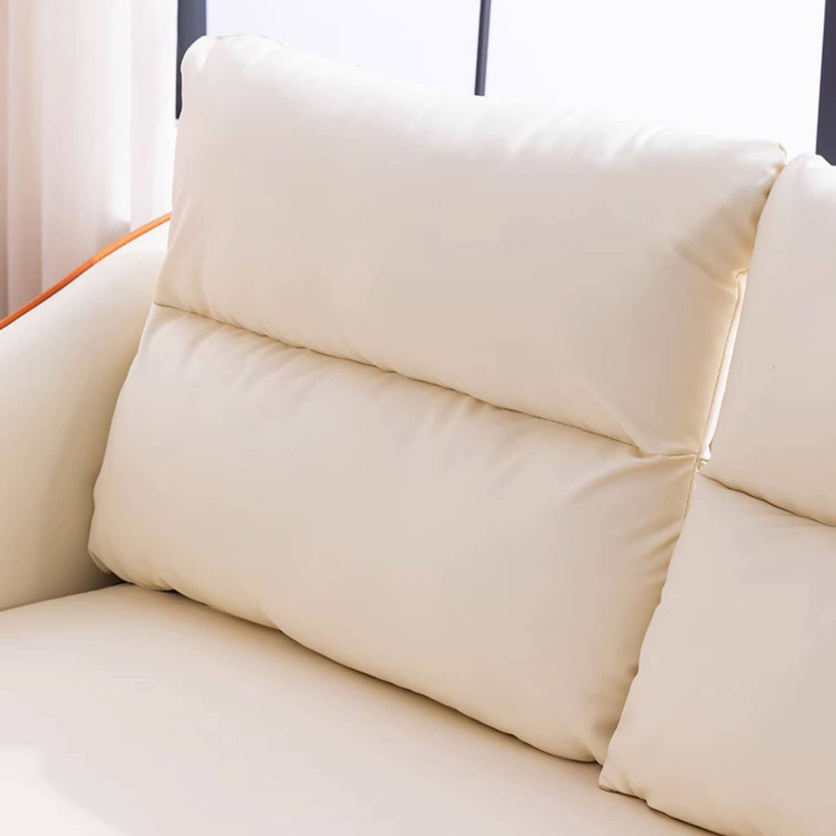Modern Techno Fabric Sofa Set in Orange, Off-White, Dark Blue, and Green with Elegant Wood Accents qm-1