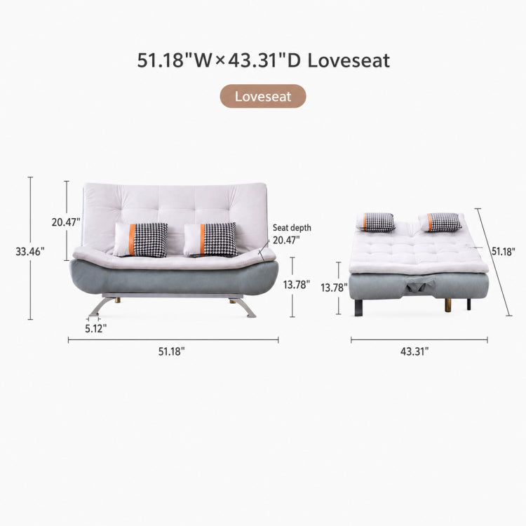 Sleek Foldable Fabric Sofa Bed, 2-Seater Convertible Sleeper Couch for Small Spaces & Livingroom qm-10
