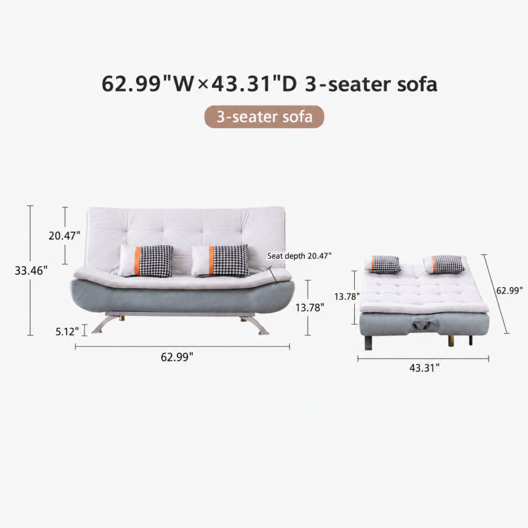 Sleek Foldable Fabric Sofa Bed, 2-Seater Convertible Sleeper Couch for Small Spaces & Livingroom qm-10