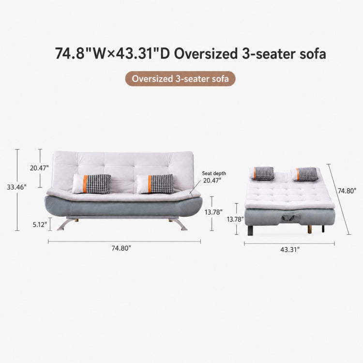 Sleek Foldable Fabric Sofa Bed, 2-Seater Convertible Sleeper Couch for Small Spaces & Livingroom qm-10