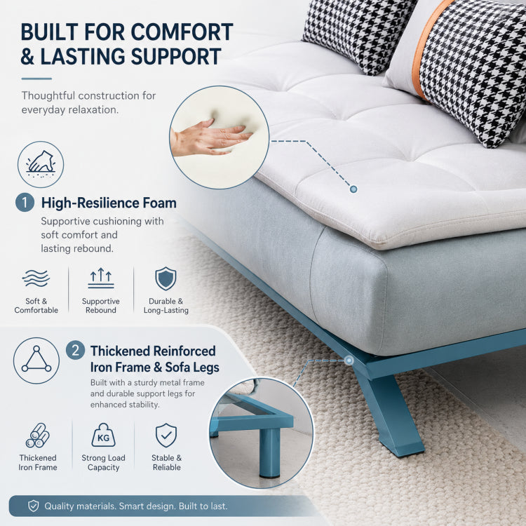 Sleek Foldable Fabric Sofa Bed, 2-Seater Convertible Sleeper Couch for Small Spaces & Livingroom qm-10