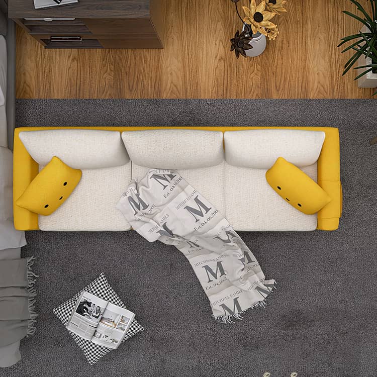 Stylish Cotton Blend Sofa in Vibrant Colors: Yellow, Off-White, Light Blue, Pink, Light Gray, and Grass Green with Wood Accents qm-12