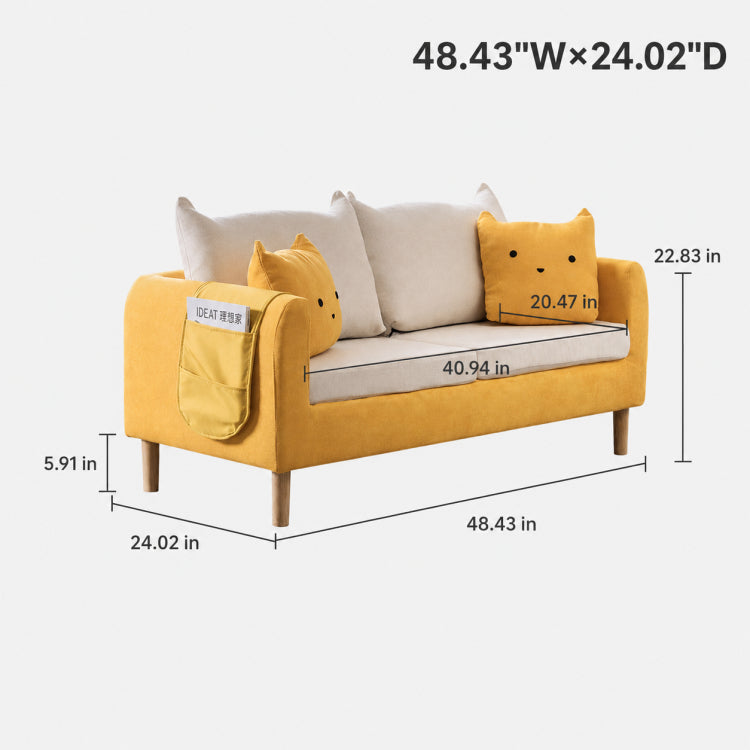 Modern Yellow Fabric Sofa Set, Cute Cat Ear-Shaped 2/3-Seater Couch for Living Room qm-12