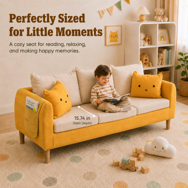 Modern Yellow Fabric Sofa Set, Cute Cat Ear-Shaped 2/3-Seater Couch for Living Room qm-12