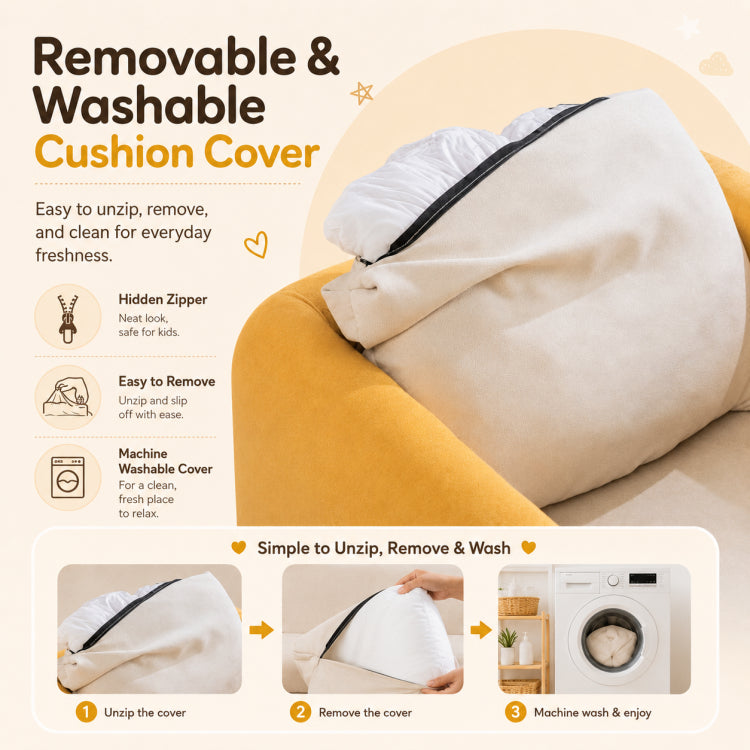 Modern Yellow Fabric Sofa Set, Cute Cat Ear-Shaped 2/3-Seater Couch for Living Room qm-12