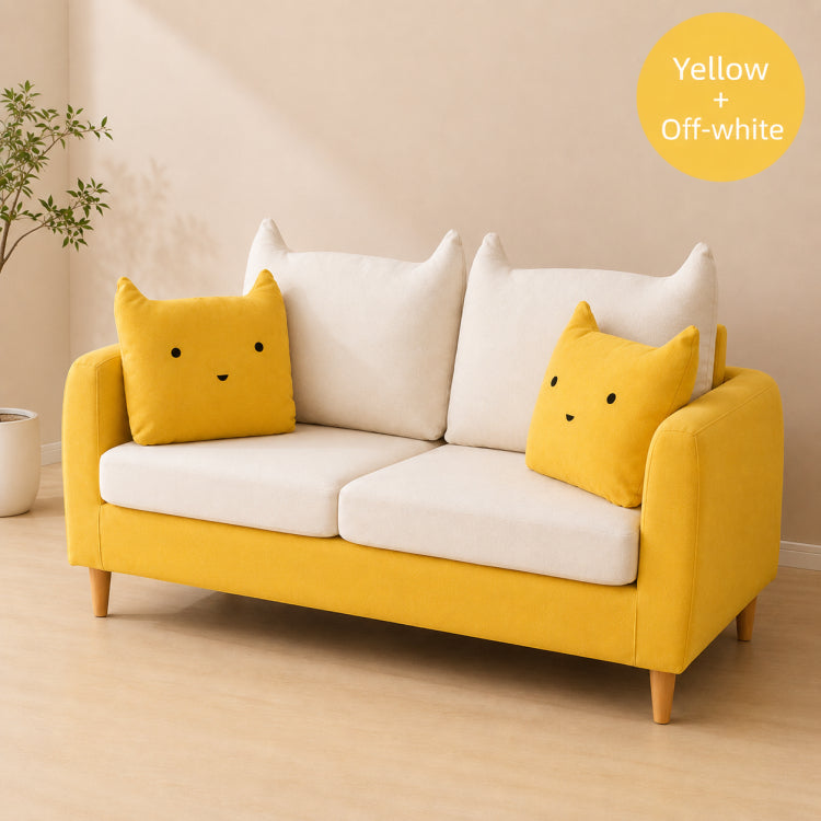 Modern Yellow Fabric Sofa Set, Cute Cat Ear-Shaped 2/3-Seater Couch for Living Room qm-12
