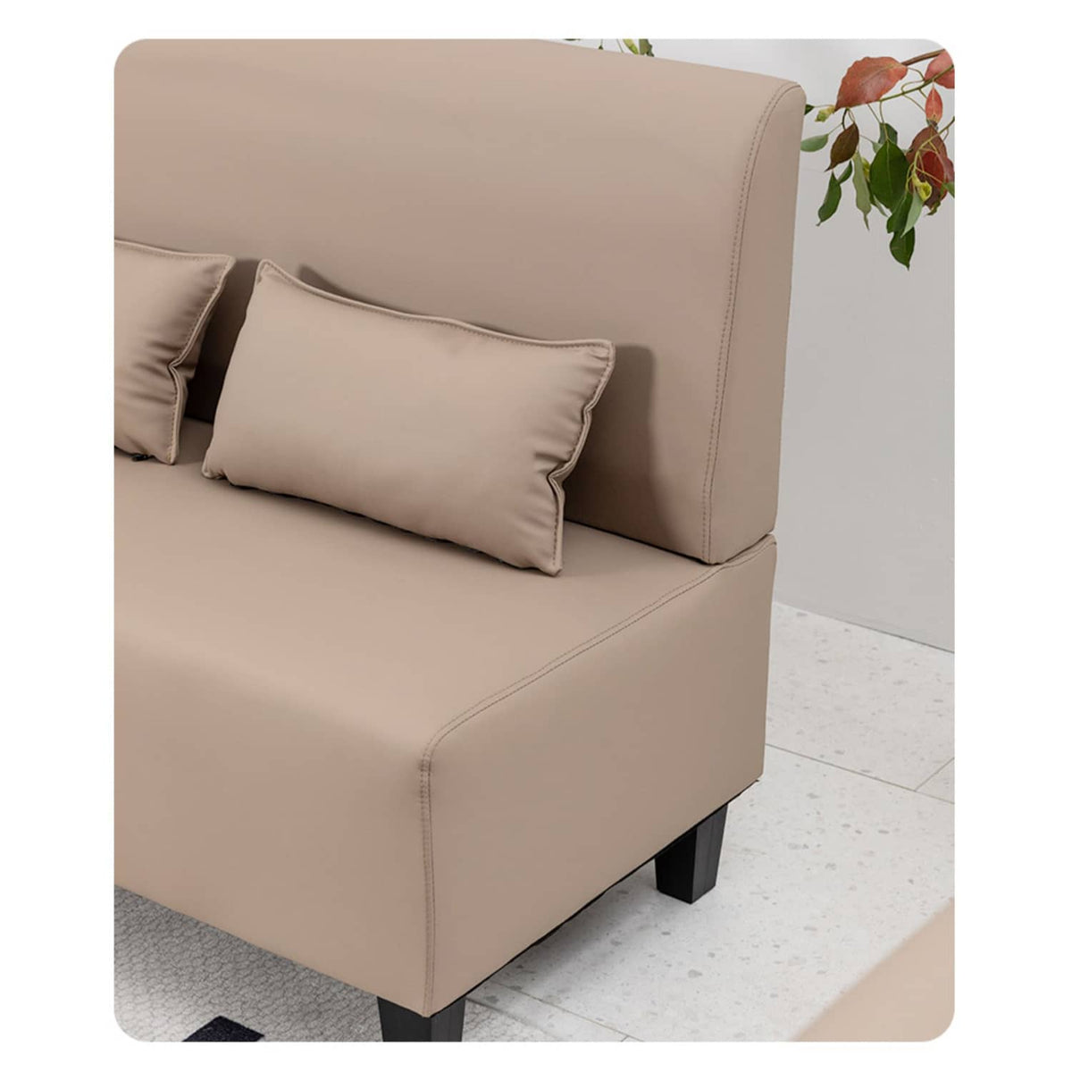 Modern Techno Fabric Sofa in Dark Blue, Light Gray, Khaki, and Orange with Wood Accents - Durable Nylon Upholstery qm-14