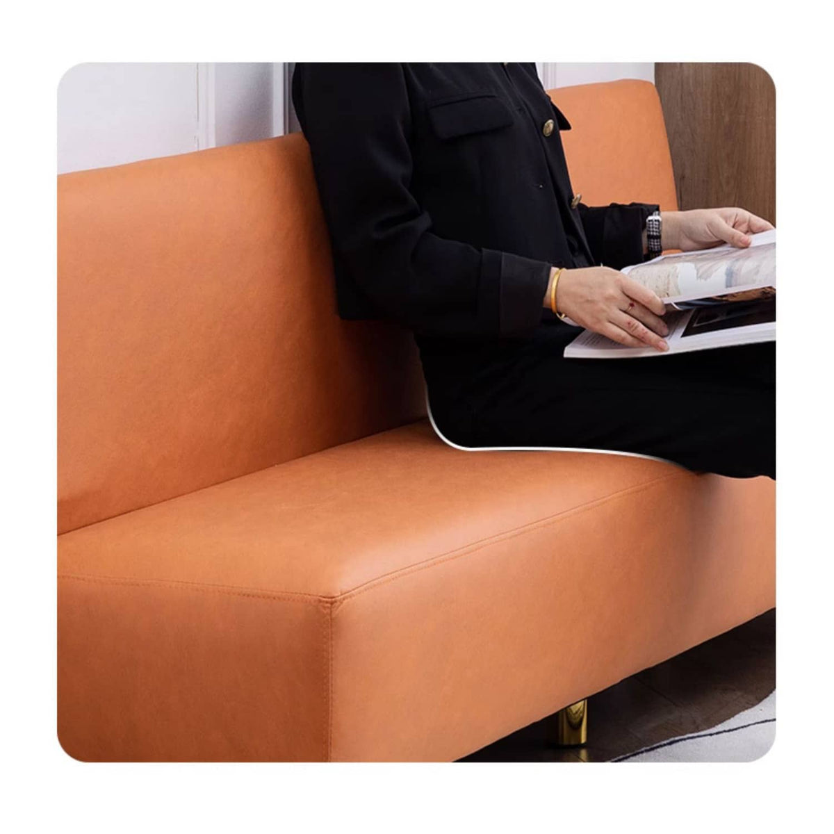 Stylish Multi-Color Sofa: Orange, Khaki, Dark Green, Blue & Light Brown with Premium Wood Finish & Techno Fabric Blend qm-15